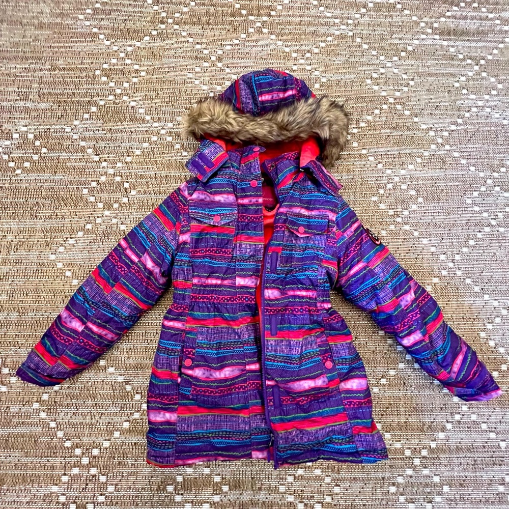 Winter Insulated Girl waterproof jacket Windproof Hoodie and Faux Fur lining